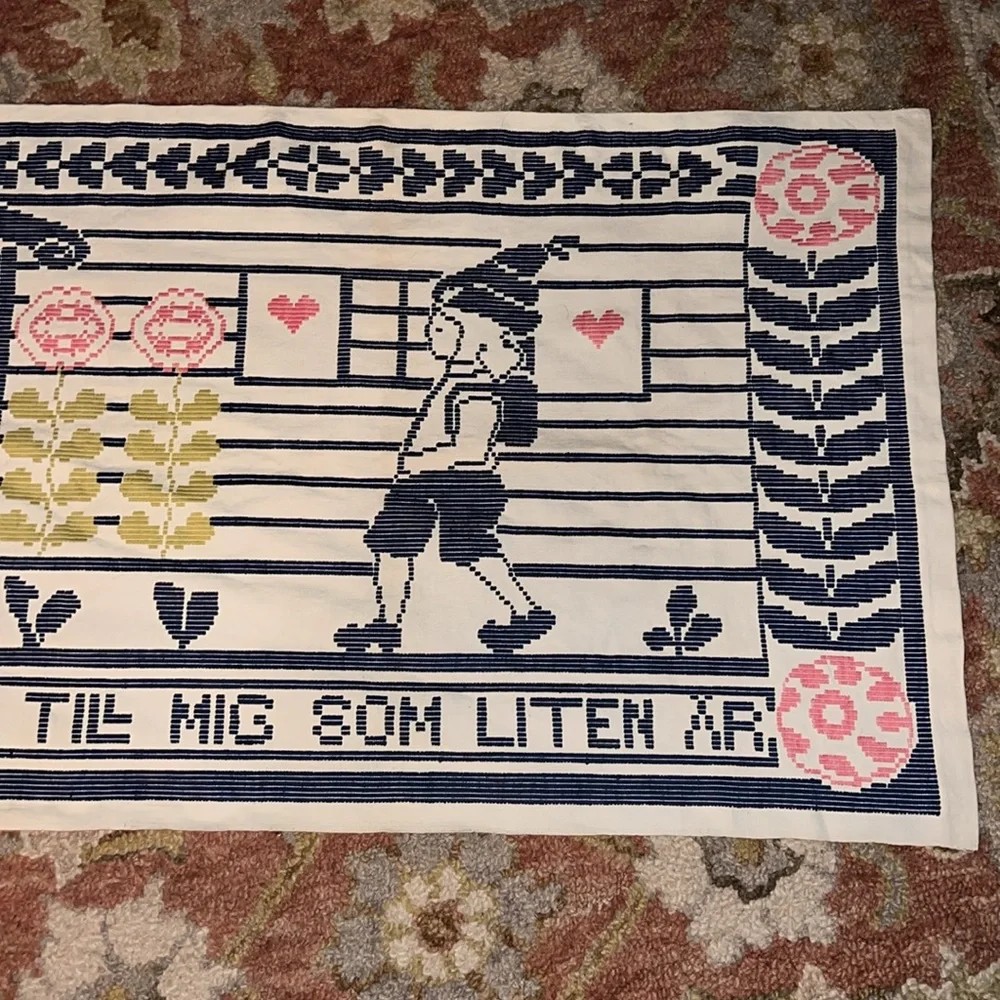 Vintage Norwegian embroidered wall hanging 78” x 26” handmade tapestry